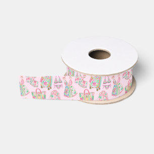 Lazo De Tela Gruesa Rosa y Verde Preppy Estilo Chic de Palm Beach