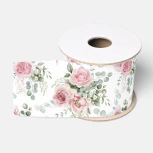 Lazo De Tela Gruesa Rosas de color rosa pálido y vegetación de eucalip