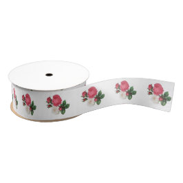 Lazo De Tela Gruesa Rosas de té rosado y blanco Grosgrain Ribbon de 1,