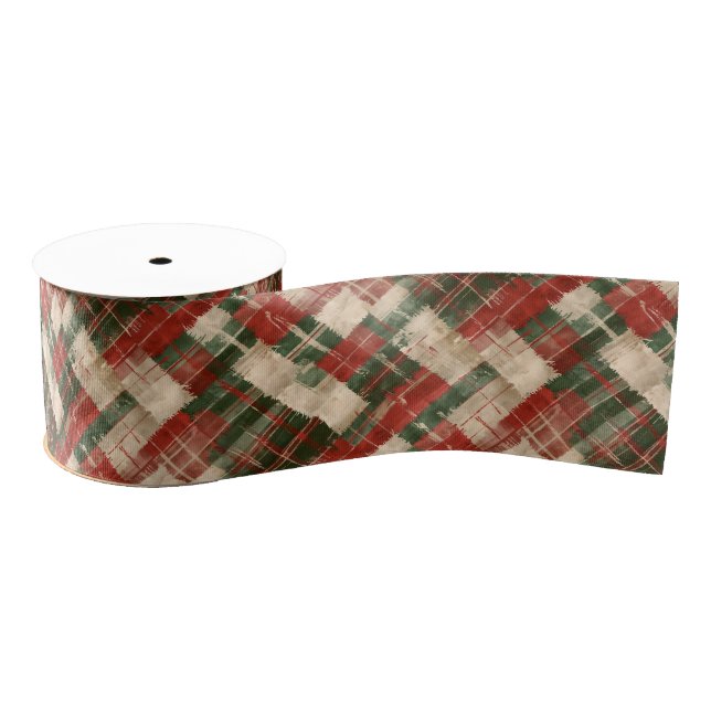 Lazo De Tela Gruesa Rustic Christmas Red Green and Cream Tartan (Carrete)