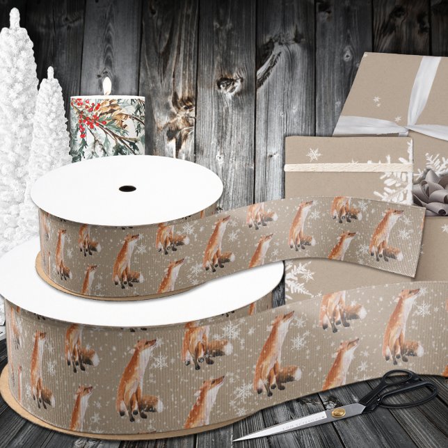 Lazo De Tela Gruesa Rustic Kraft Elegant Snowy Red Fox (Rustic Kraft Elegant Snowy Red Fox Grosgrain Ribbon In 1.5 and 3 Inch Widths)