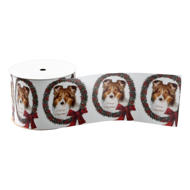 Lazo De Tela Gruesa Shetland Sheepdog Navidades Wreath (Carrete)