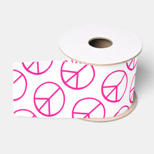 Lazo De Tela Gruesa Signo de Paz Rosa Groovy Colorido Divertido