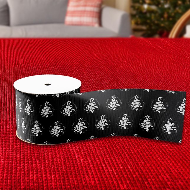 Lazo De Tela Gruesa Silhouette de árbol de Navidad Festividad moderna  (Christmas Tree Silhouette Modern Holiday Black Grosgrain Ribbon)