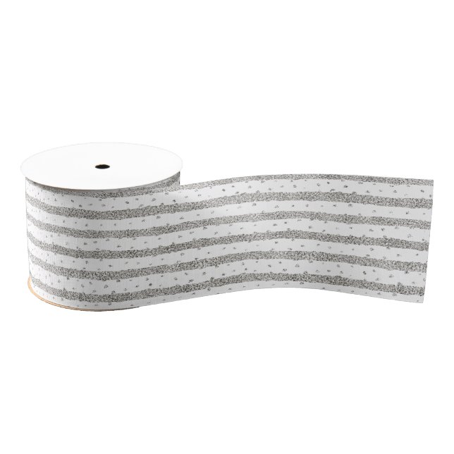 Lazo De Tela Gruesa Silver Sparkle Glitter Stripes Dots Christmas (Carrete)