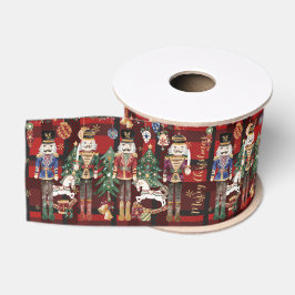 Lazo De Tela Gruesa Soldados Cascanueces Vintage Festivos Cuadro Rojo