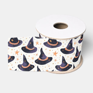 Lazo De Tela Gruesa Sombrero de Bruja Mística y Estrellas de Halloween