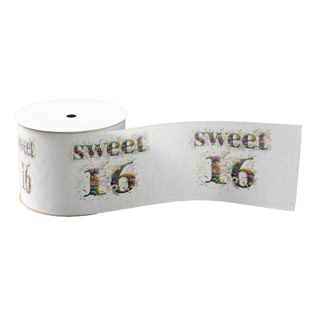 Lazo De Tela Gruesa Sweet 16 Happy Birthday Wildflowers Text (Carrete)