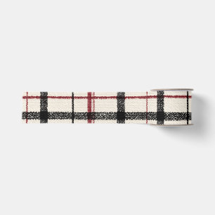 Lazo De Tela Gruesa Tartan neutro blanco negro y rojo