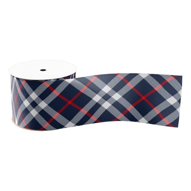Lazo De Tela Gruesa Tartán rojo blanco y azul (Carrete)