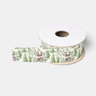 Lazo De Tela Gruesa Toile de Navidad Santa Rojo y Verde