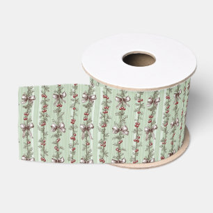 Lazo De Tela Gruesa Toile Verde Bonito De Navidad Bayas Y Lazos