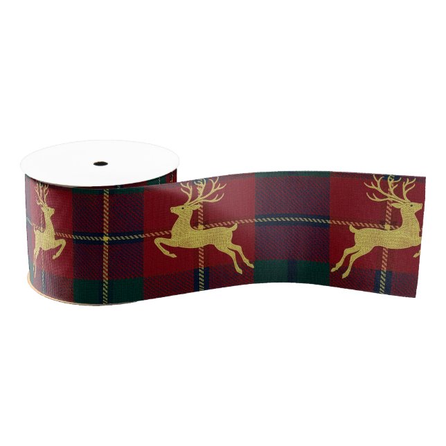 Lazo De Tela Gruesa Traditional Christmas Reindeer Plaid (Carrete)