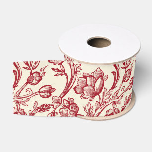 Lazo De Tela Gruesa Tulipanes Rojas y Crema Toile - Decoración Campo F