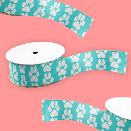 Lazo De Tela Gruesa Turquoise blue cute paw print pattern