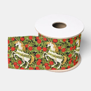 Lazo De Tela Gruesa Unicornio de Navidad Alegre Rojo Verde Blanco