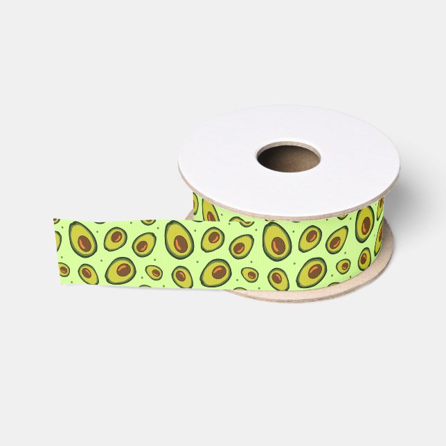 Lazo De Tela Gruesa Vegetariano verde con patrón de aguacate (Carrete)