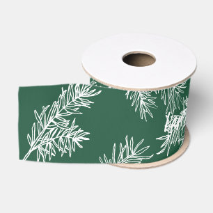 Lazo De Tela Gruesa Verde Blanco Moderno Elegante Navidades Botánicos