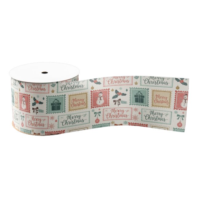 Lazo De Tela Gruesa Vintage Christmas Postage Pattern (Carrete)
