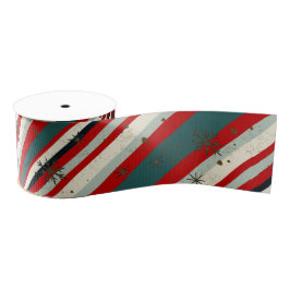 Lazo De Tela Gruesa Vintage Christmas Snowflake Speckled Stripes