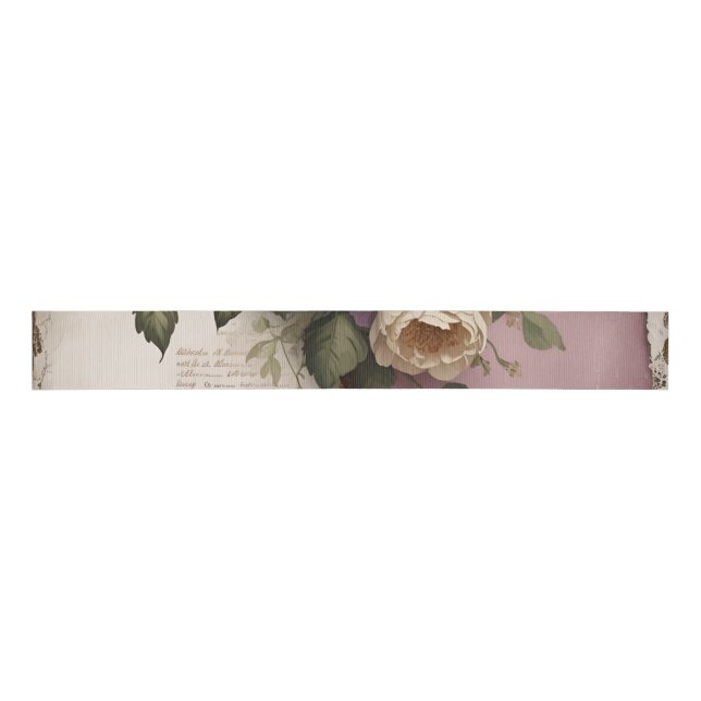 Lazo De Tela Gruesa Vintage Floral - Ribbon (Anverso)