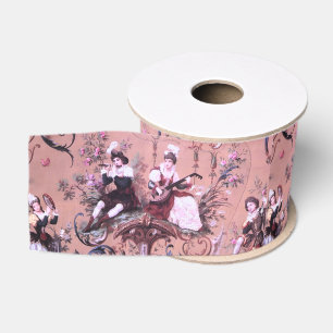 Lazo De Tela Gruesa Vintage French Pink Toile Estilo Victoriano Floral