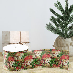 Lazo De Tela Gruesa Vintage Santa Claus Navidades Ribbon   Cinta de re