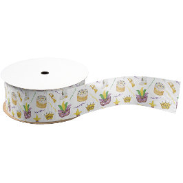 Lazo De Tela Gruesa Watercolor Mardi Gras Máscaras King Cake Crown