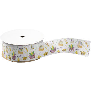 Lazo De Tela Gruesa Watercolor Mardi Gras Máscaras King Cake Crown