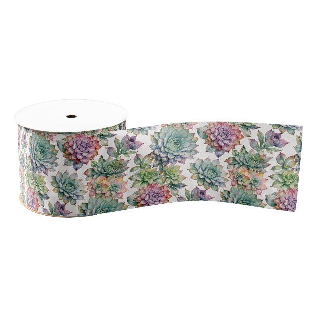 Lazo De Tela Gruesa Watercolor Succulent Botanical Garden (Carrete)