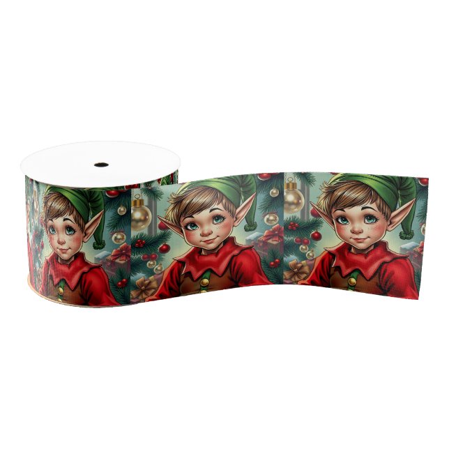 Lazo De Tela Gruesa Whimsical Cartoon Elf | Christmas (Carrete)