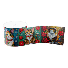 Lazo De Tela Gruesa Whimsical Festive Cats Christmas