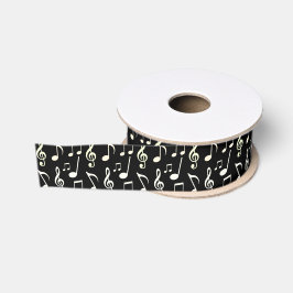 Lazo De Tela Gruesa White Music Notes-Black
