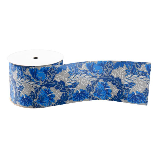 Lazo De Tela Gruesa William Morris Floral, Sapphire Blue y Grey (Carrete)