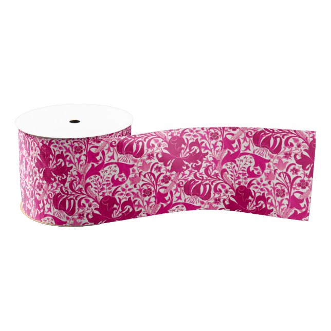 Lazo De Tela Gruesa William Morris Iris y Lily, Fuchsia Pink (Carrete)