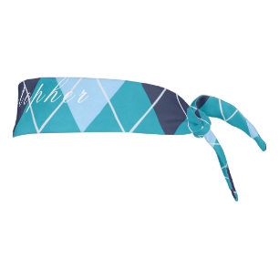 Lazo Elástico Azul Argyle Negro Nombre Personaliza