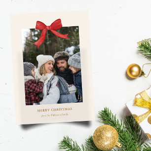 Lazo Rojo Clásico de Navidad Dos Fotos de Familia