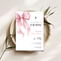 Lazo rosa acuarela para invitación de bautizo de n