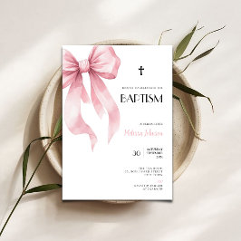 Lazo rosa acuarela para invitación de bautizo de n