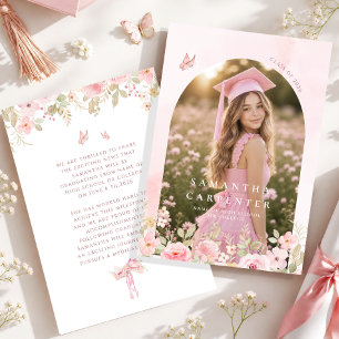 lazo rosa ANUNCIO de graduación con foto FLORAL