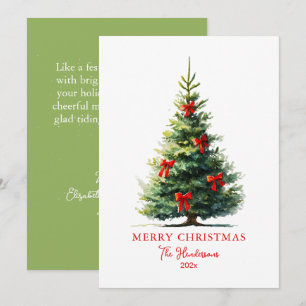 Lazos de lazos rojos árbol de Navidad alegre tarje
