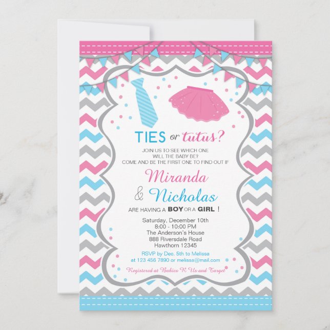 Lazos o invitación de Baby Shower de los tutúes (Anverso)