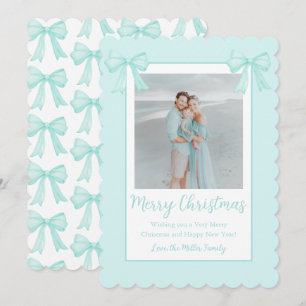 Lazos Verde Menta Personalizados Foto de Navidad