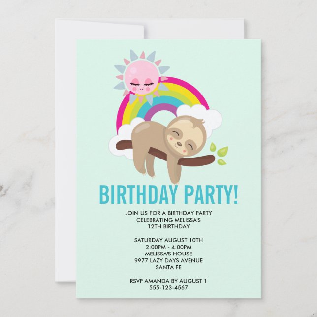 Lazy Sloth con cumpleaños Sun y Rainbow (Anverso)