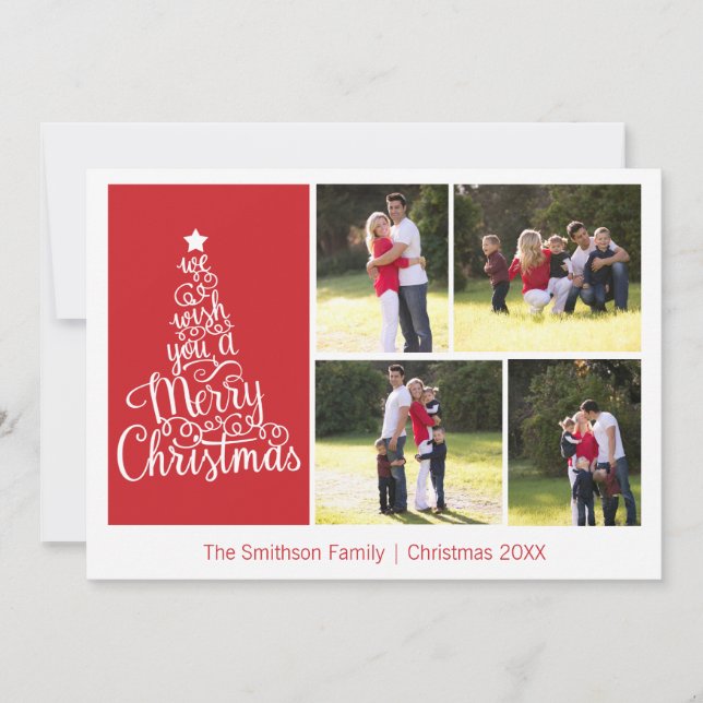 Le deseamos una Feliz Navidad 4 Foto Tarjeta Roja (Anverso)