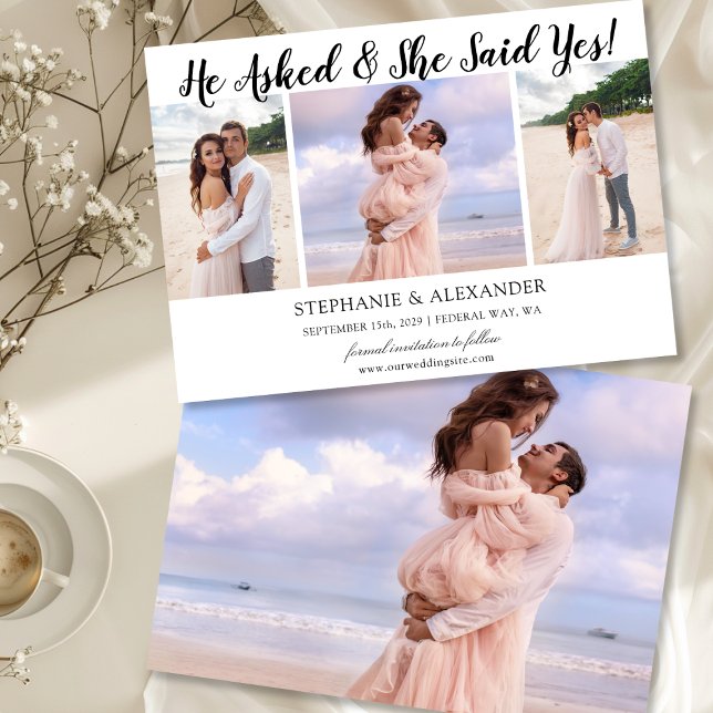Le Preguntó Que Sí. Foto Invitación Comprometida (He Asked She Said Yes Photo Engaged Announcement)