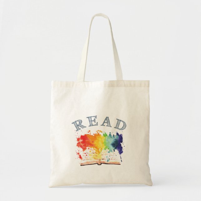 Lea la bolsa de asas de la acuarela del arco iris (Frente)