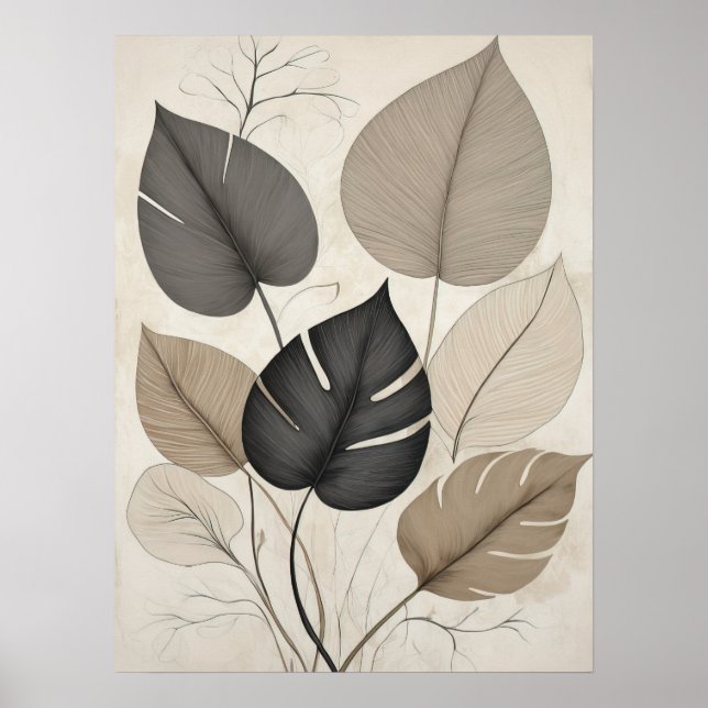 Leaf Neutral Mínima Arte Botánico Moderno (Frente)