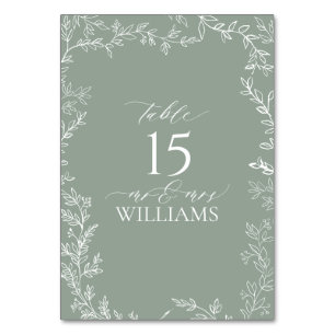 Leaf Sage Green Elegant Monograma Tarjeta de mesa