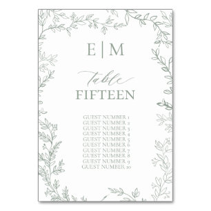 Leaf Sage Green Elegant Monograma Tarjeta de mesa